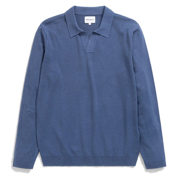 Norse Projects Leif Cotton Linen LS Polo Shirt Calcite Blue Norse Projects