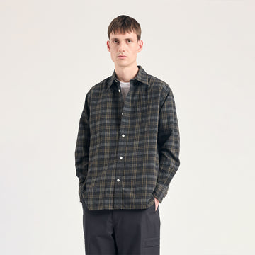 Norse Projects Ole Oversized Wool Check Shirt Charcoal Grey - Parasol Store