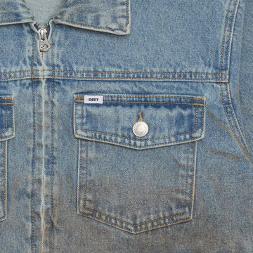 Obey Base Trucker Jacket Heavy Vintage Light Indigo