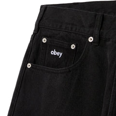 Obey Bigwig Baggy Denim Trousers Washed Black - Parasol Store