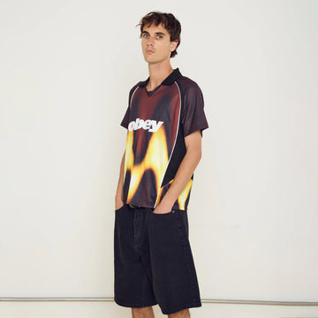 Obey Blurred Soccer Jersey T-Shirt Burnt Red Multi