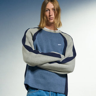 Obey Raglan Crew Neck Sweater Dull Blue Multi - Parasol Store