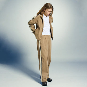 Obey Womens Astrid Stripe Jacket Tan Faded Wash - Parasol Store