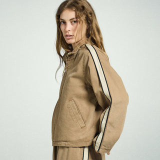 Obey Womens Astrid Stripe Jacket Tan Faded Wash - Parasol Store