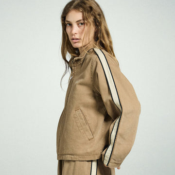 Obey Womens Astrid Stripe Jacket Tan Faded Wash - Parasol Store