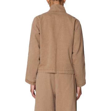 Obey Womens Astrid Stripe Jacket Tan Faded Wash - Parasol Store