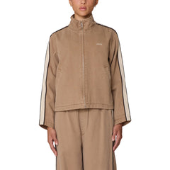 Obey Womens Astrid Stripe Jacket Tan Faded Wash - Parasol Store