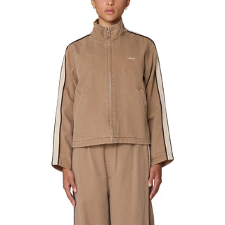Obey Womens Astrid Stripe Jacket Tan Faded Wash - Parasol Store