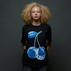 Obey Womens Blue Cherry T-Shirt Digital Black