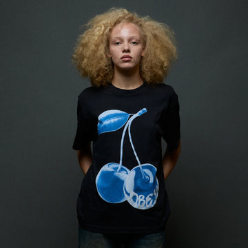 Obey Womens Blue Cherry T-Shirt Digital Black