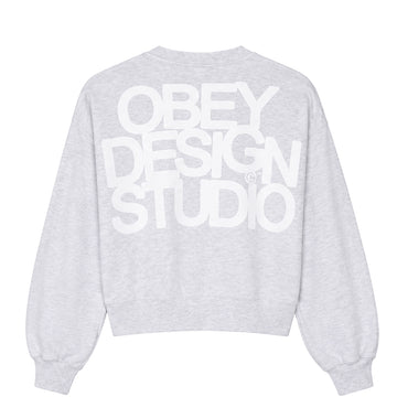 Obey Womens Design Studio Cropped Crew Ash Heather Grey