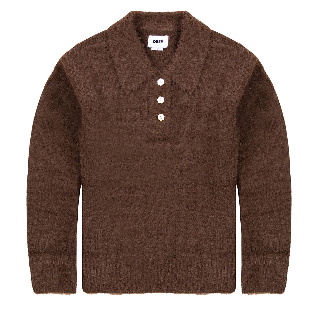 Obey Womens  Esme Polo Sweater Chocolate - Parasol Store
