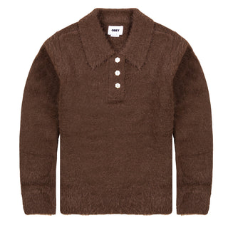 Obey Womens  Esme Polo Sweater Chocolate - Parasol Store