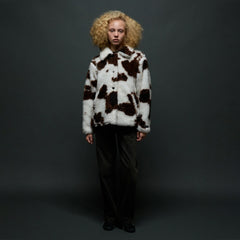 Obey Womens Nolie Sherpa Short Coat Cow Print