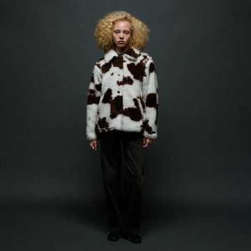 Obey Womens Nolie Sherpa Short Coat Cow Print