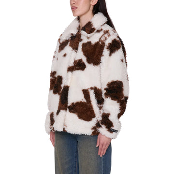 Obey Womens Nolie Sherpa Short Coat Cow Print