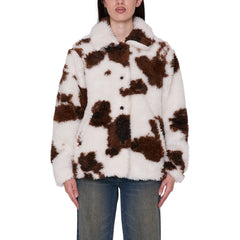 Obey Womens Nolie Sherpa Short Coat Cow Print