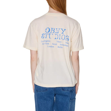Obey Womens Obey Studio Stamp S/S T-Shirt Unbleached