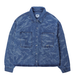 Obey Womens Trinity Wrinkle Denim Shirt Medium Stonewash Indigo Wrinkle