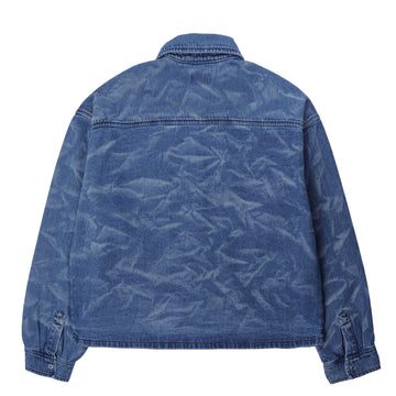 Obey Womens Trinity Wrinkle Denim Shirt Medium Stonewash Indigo Wrinkle