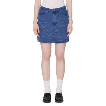 Obey Womens Trinity Wrinkle Denim Skirt Medium Stonewash Indigo Wrinkle