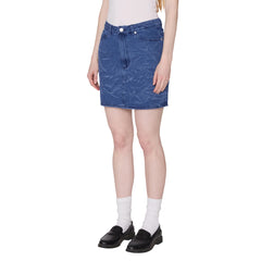 Obey Womens Trinity Wrinkle Denim Skirt Medium Stonewash Indigo Wrinkle