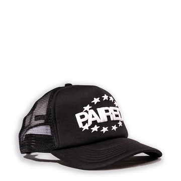 Paired Constellation Puff Print Trucker Cap Black