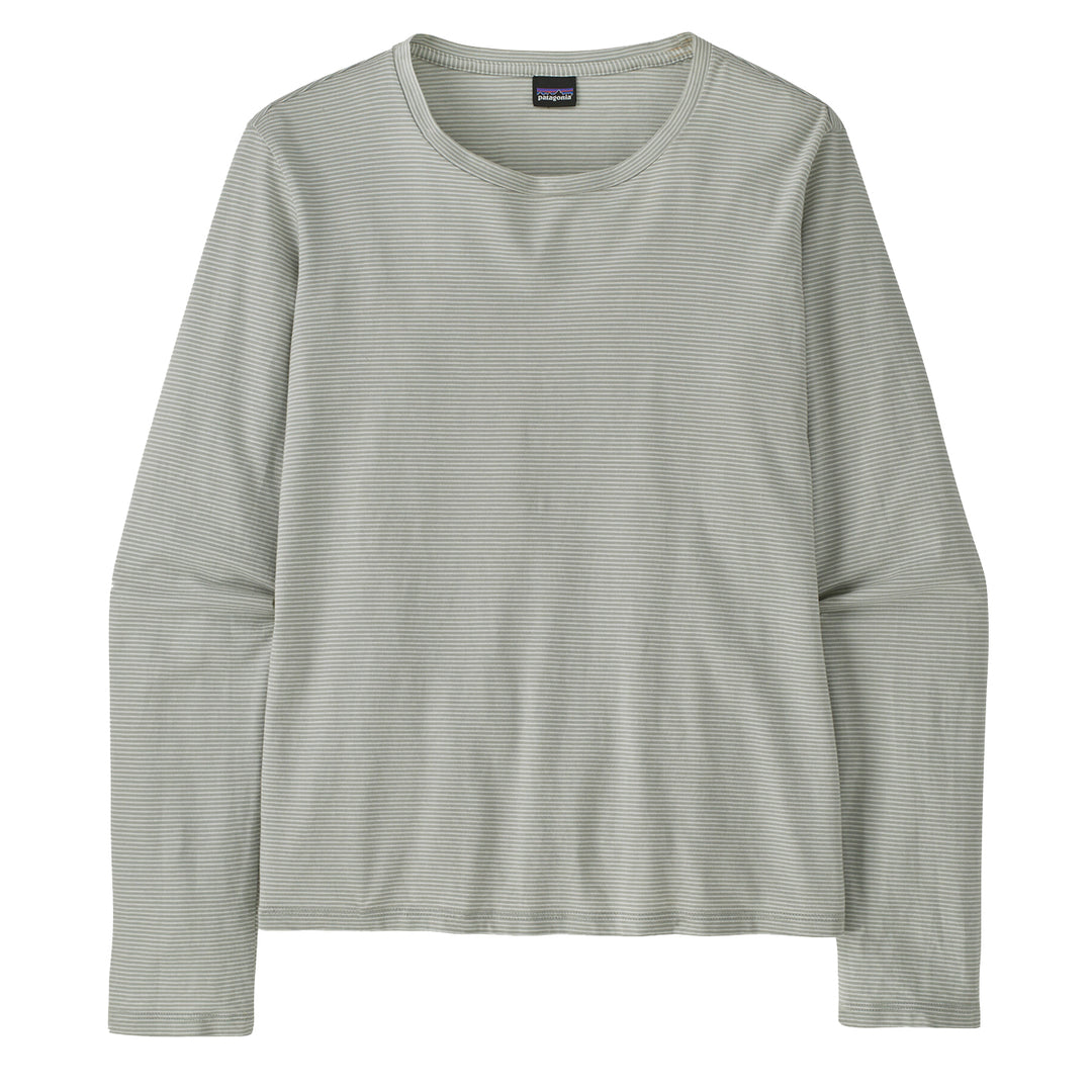 Patagonia Womens LS Regenerative Organic Certified Cotton Tee Steppe Stripe Sleet Green - Parasol Store