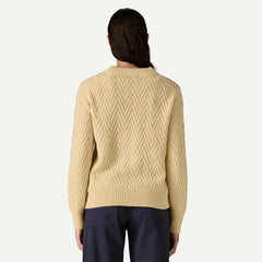 Patagonia Womens Recycled Wool-Blend Crewneck Sweater Chevron Cable Dark Natural - Parasol Store