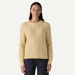 Patagonia Womens Recycled Wool-Blend Crewneck Sweater Chevron Cable Dark Natural - Parasol Store