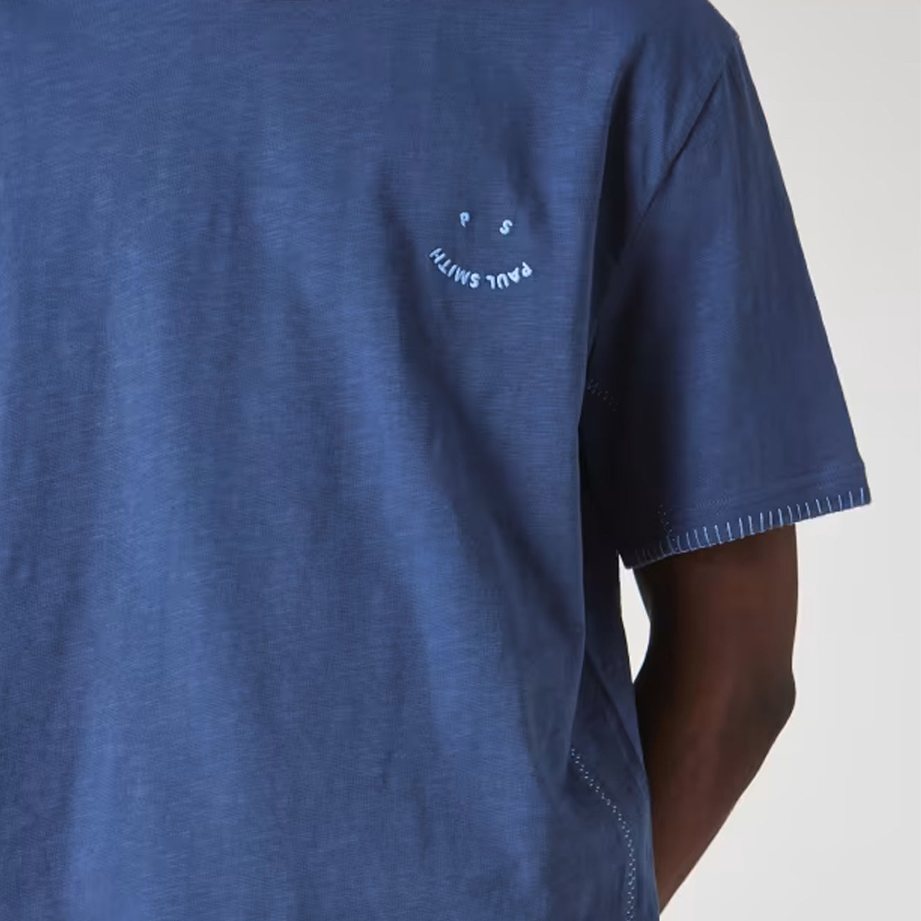 Paul Smith Blanket-Stitch Happy T-Shirt BLue - Parasol Store