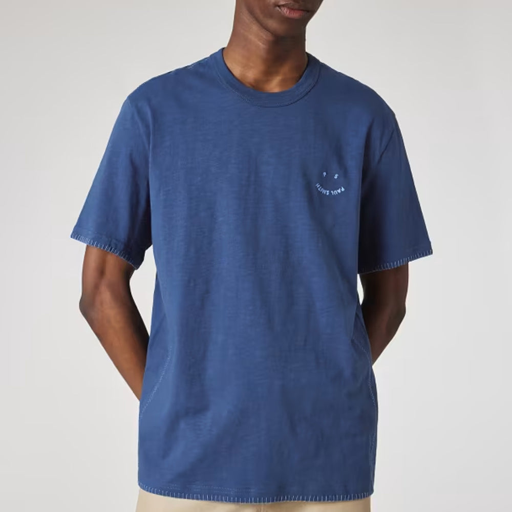 Paul Smith Blanket-Stitch Happy T-Shirt BLue - Parasol Store