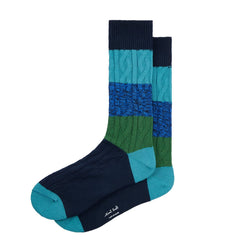 Paul Smith Cable Knit Block Stripe Socks Blue / Aqua / Green - Parasol Store