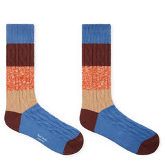 Paul Smith Cable Knit Block Stripe Socks Blue / Burgundy / Pink / Beige - Parasol Store