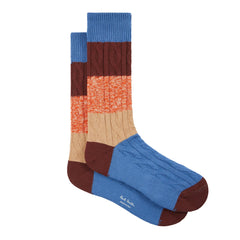 Paul Smith Cable Knit Block Stripe Socks Blue / Burgundy / Pink / Beige - Parasol Store
