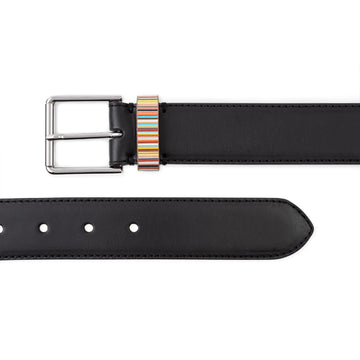 Paul Smith Leather Belt With Signature Stripe Keeper Black