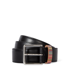 Paul Smith Leather Belt With Signature Stripe Keeper Black - Parasol Store