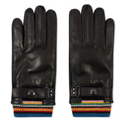 Paul Smith Leather Signature Stripe Cuff Gloves Black - Parasol Store