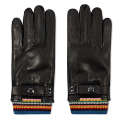 Paul Smith Leather Signature Stripe Cuff Gloves Black - Parasol Store