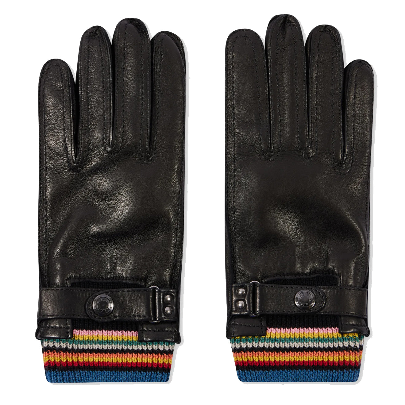 Paul Smith Leather Signature Stripe Cuff Gloves Black - Parasol Store