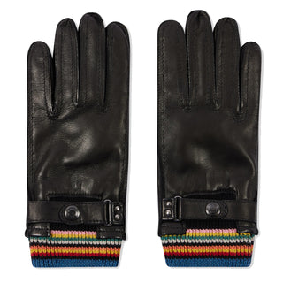 Paul Smith Leather Signature Stripe Cuff Gloves Black - Parasol Store