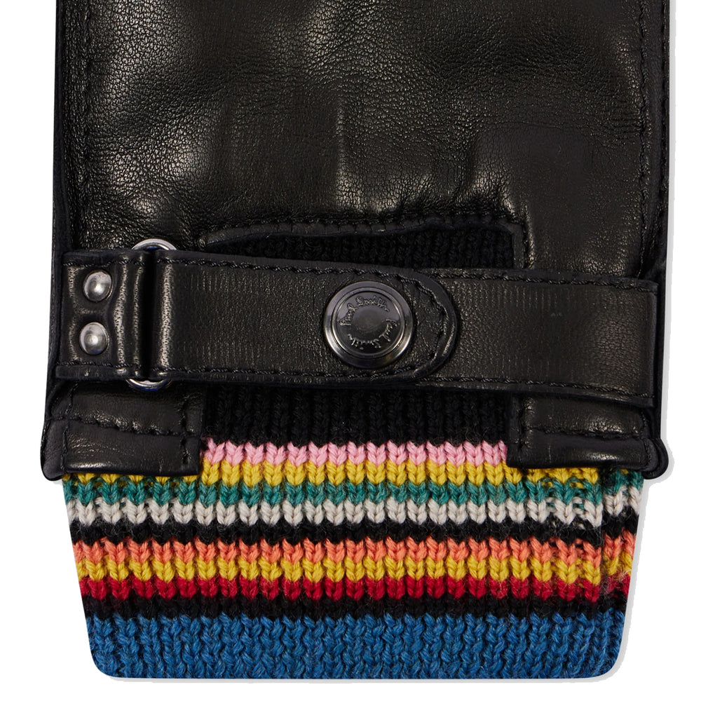 Paul Smith Leather Signature Stripe Cuff Gloves Black - Parasol Store