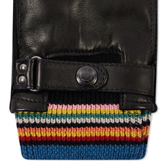 Paul Smith Leather Signature Stripe Cuff Gloves Black - Parasol Store