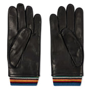 Paul Smith Leather Signature Stripe Cuff Gloves Black - Parasol Store