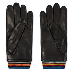 Paul Smith Leather Signature Stripe Cuff Gloves Black - Parasol Store