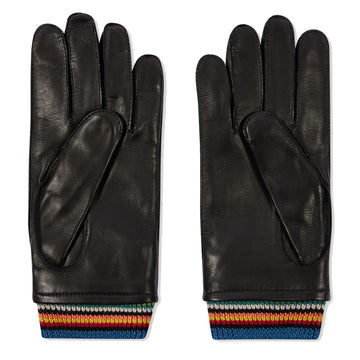 Paul Smith Leather Signature Stripe Cuff Gloves Black - Parasol Store