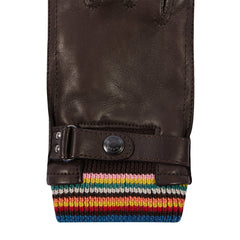 Paul Smith Leather Signature Stripe Cuff Gloves Brown - Parasol Store