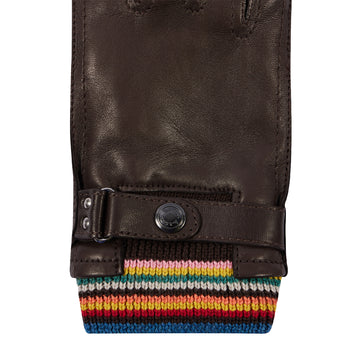 Paul Smith Leather Signature Stripe Cuff Gloves Brown