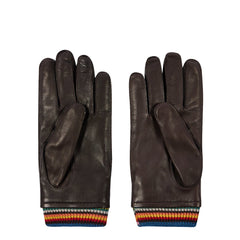 Paul Smith Leather Signature Stripe Cuff Gloves Brown - Parasol Store