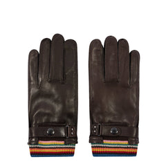 Paul Smith Leather Signature Stripe Cuff Gloves Brown - Parasol Store